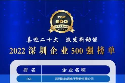 喜訊！歐陸通連續(xù)五年上榜深圳企業(yè)500強(qiáng)